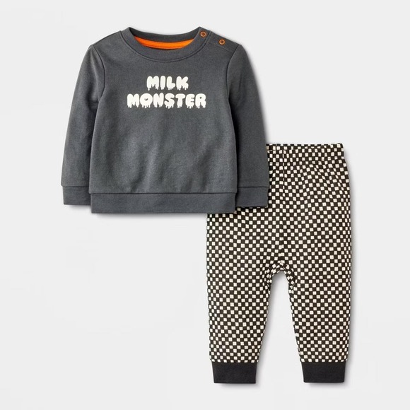 Cat & Jack Other - Cat & Jack Baby Milk Monster Sweatshirt Jogger Set Checkered NB Halloween Cute